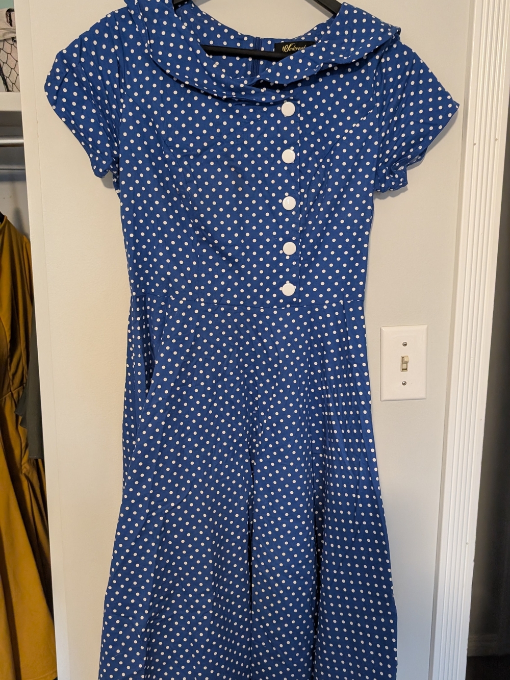 Vintage Polka Dot Blue Womens' Dress with Peter Pan Collar